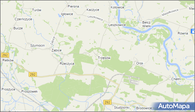 mapa Trzęsów gmina Grębocice, Trzęsów gmina Grębocice na mapie Targeo