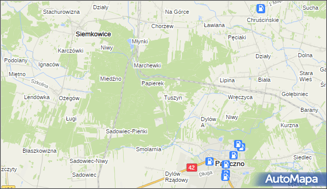 mapa Tuszyn gmina Pajęczno, Tuszyn gmina Pajęczno na mapie Targeo