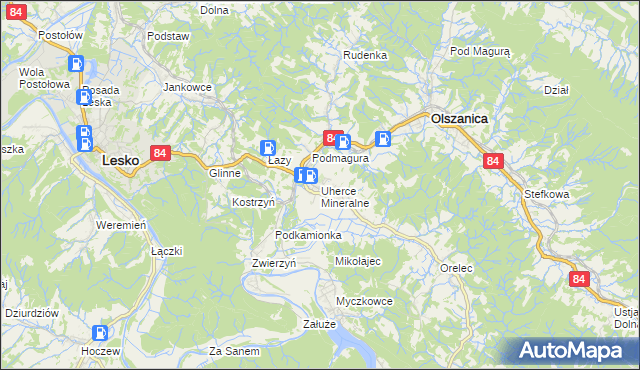 mapa Uherce Mineralne, Uherce Mineralne na mapie Targeo