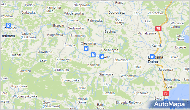 mapa Ujanowice, Ujanowice na mapie Targeo