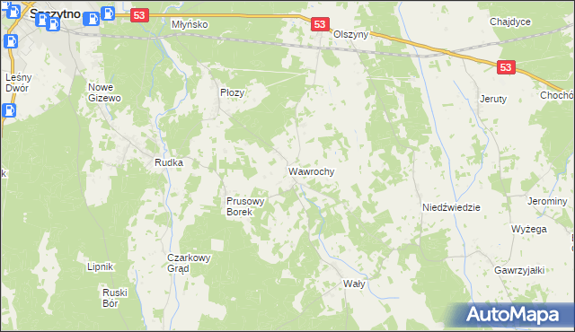 mapa Wawrochy, Wawrochy na mapie Targeo