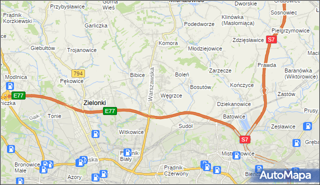 mapa Węgrzce gmina Zielonki, Węgrzce gmina Zielonki na mapie Targeo
