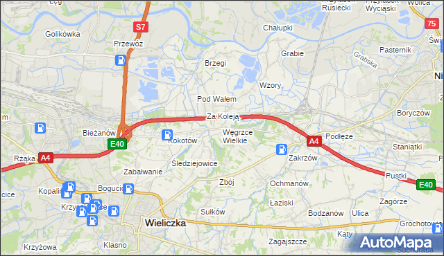 mapa Węgrzce Wielkie, Węgrzce Wielkie na mapie Targeo