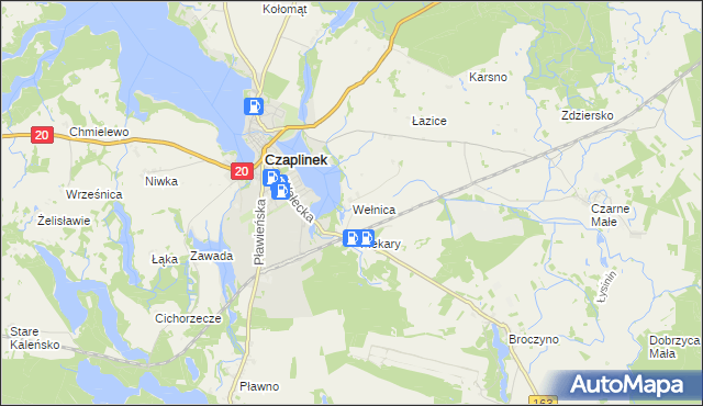 mapa Wełnica gmina Czaplinek, Wełnica gmina Czaplinek na mapie Targeo