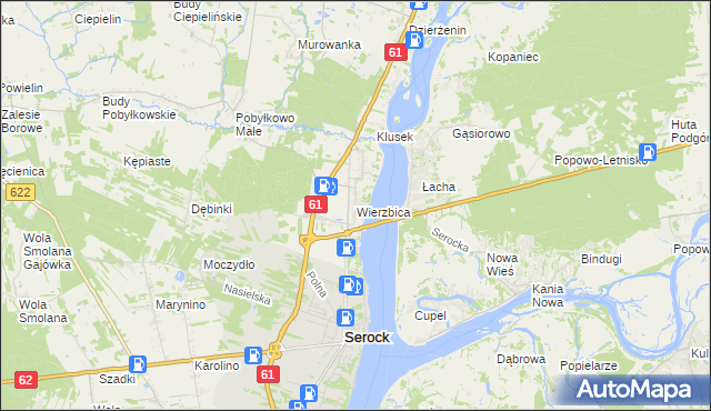mapa Wierzbica gmina Serock, Wierzbica gmina Serock na mapie Targeo