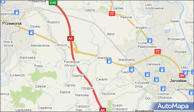 mapa Wierzbna gmina Pawłosiów, Wierzbna gmina Pawłosiów na mapie Targeo