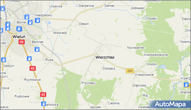 mapa Wierzchlas powiat wieluński, Wierzchlas powiat wieluński na mapie Targeo