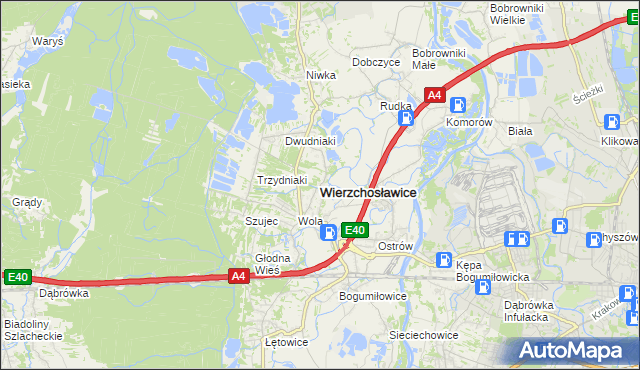 mapa Wierzchosławice powiat tarnowski, Wierzchosławice powiat tarnowski na mapie Targeo