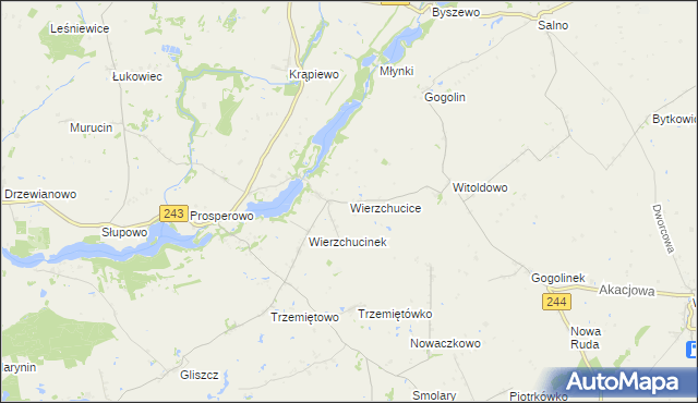 mapa Wierzchucice gmina Sicienko, Wierzchucice gmina Sicienko na mapie Targeo