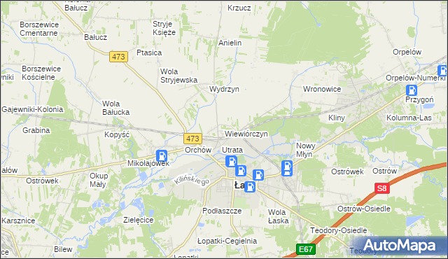 mapa Wiewiórczyn gmina Łask, Wiewiórczyn gmina Łask na mapie Targeo