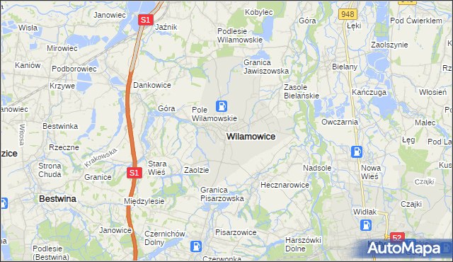 mapa Wilamowice powiat bielski, Wilamowice powiat bielski na mapie Targeo