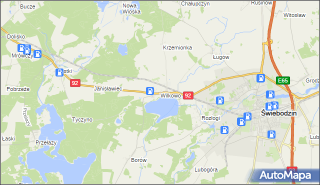 mapa Wilkowo gmina Świebodzin, Wilkowo gmina Świebodzin na mapie Targeo