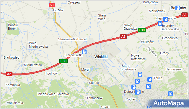 mapa Wiskitki, Wiskitki na mapie Targeo