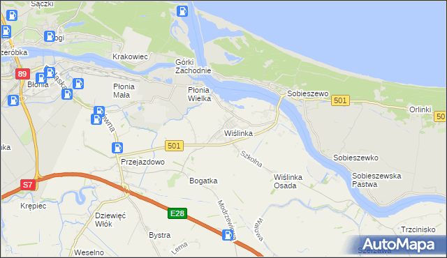 mapa Wiślinka, Wiślinka na mapie Targeo