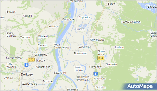 mapa Witkowice gmina Radomyśl nad Sanem, Witkowice gmina Radomyśl nad Sanem na mapie Targeo