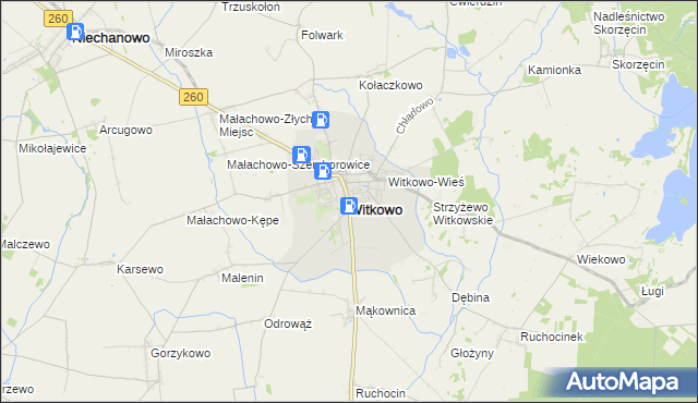 mapa Witkowo powiat gnieźnieński, Witkowo powiat gnieźnieński na mapie Targeo