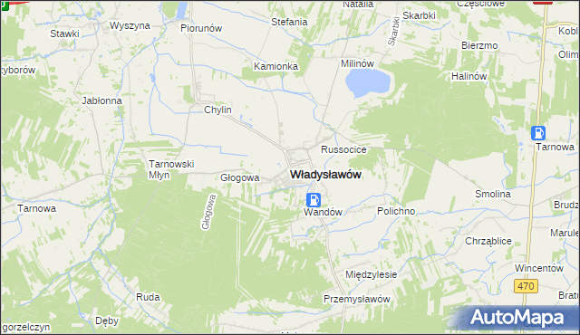 mapa Władysławów powiat turecki, Władysławów powiat turecki na mapie Targeo
