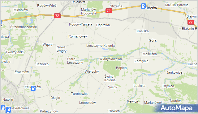 mapa Władysławowo gmina Jeżów, Władysławowo gmina Jeżów na mapie Targeo