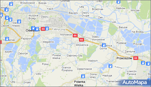 mapa Włosienica gmina Oświęcim, Włosienica gmina Oświęcim na mapie Targeo
