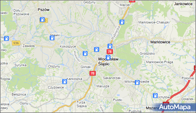 mapa Wodzisławia Śląskiego, Wodzisław Śląski na mapie Targeo