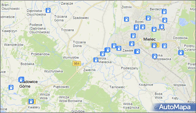 mapa Wola Mielecka, Wola Mielecka na mapie Targeo
