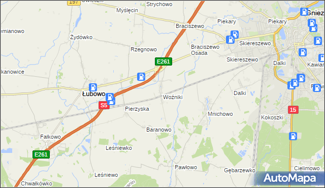 mapa Woźniki gmina Łubowo, Woźniki gmina Łubowo na mapie Targeo