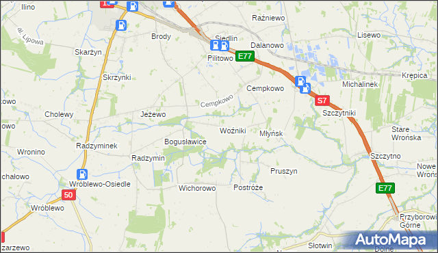 mapa Woźniki gmina Płońsk, Woźniki gmina Płońsk na mapie Targeo