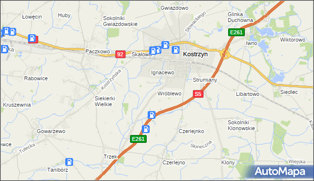 mapa Wróblewo gmina Kostrzyn, Wróblewo gmina Kostrzyn na mapie Targeo