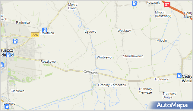 mapa Wróblewo gmina Suchy Dąb, Wróblewo gmina Suchy Dąb na mapie Targeo
