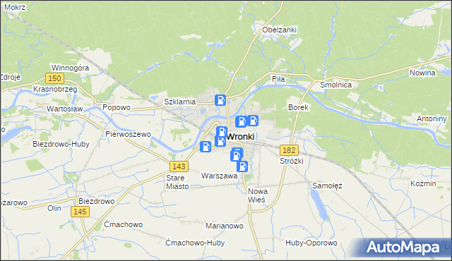 mapa Wronki powiat szamotulski, Wronki powiat szamotulski na mapie Targeo