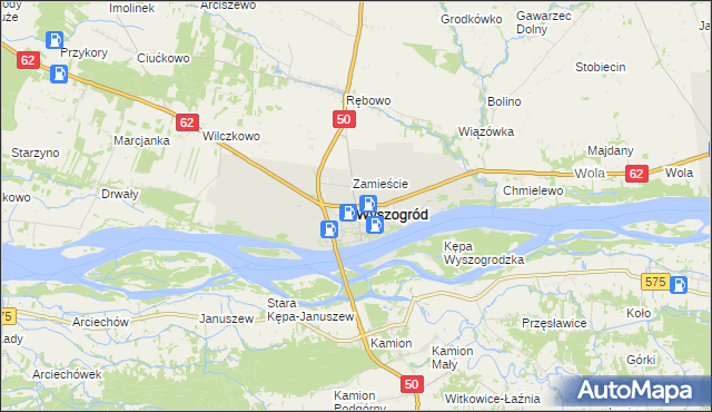 mapa Wyszogród powiat płocki, Wyszogród powiat płocki na mapie Targeo