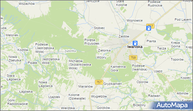 mapa Wzory gmina Iwaniska, Wzory gmina Iwaniska na mapie Targeo