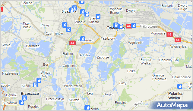 mapa Zaborze gmina Oświęcim, Zaborze gmina Oświęcim na mapie Targeo