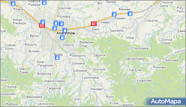 mapa Zagórnik gmina Andrychów, Zagórnik gmina Andrychów na mapie Targeo