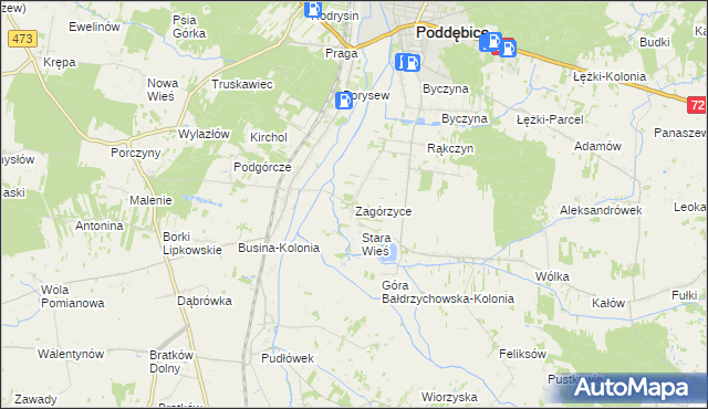 mapa Zagórzyce gmina Poddębice, Zagórzyce gmina Poddębice na mapie Targeo