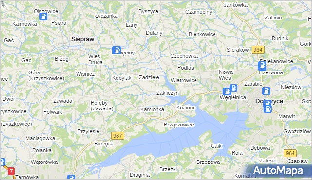 mapa Zakliczyn gmina Siepraw, Zakliczyn gmina Siepraw na mapie Targeo