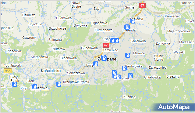 mapa Zakopanego, Zakopane na mapie Targeo