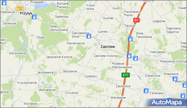 mapa Zakrzew-Kolonia gmina Zakrzew, Zakrzew-Kolonia gmina Zakrzew na mapie Targeo