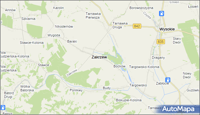 mapa Zakrzew-Kolonia gmina Zakrzew, Zakrzew-Kolonia gmina Zakrzew na mapie Targeo