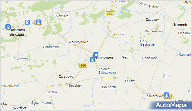 mapa Zakrzewo powiat aleksandrowski, Zakrzewo powiat aleksandrowski na mapie Targeo