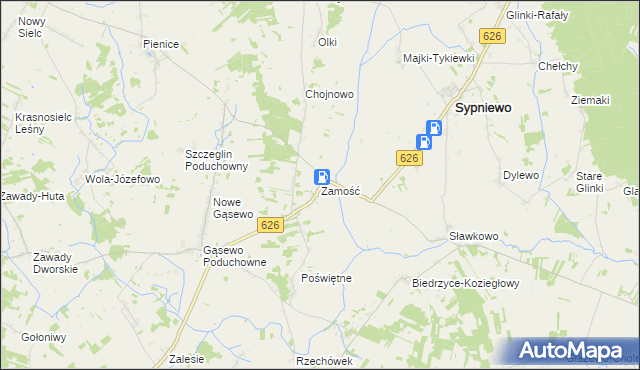 mapa Zamość gmina Sypniewo, Zamość gmina Sypniewo na mapie Targeo
