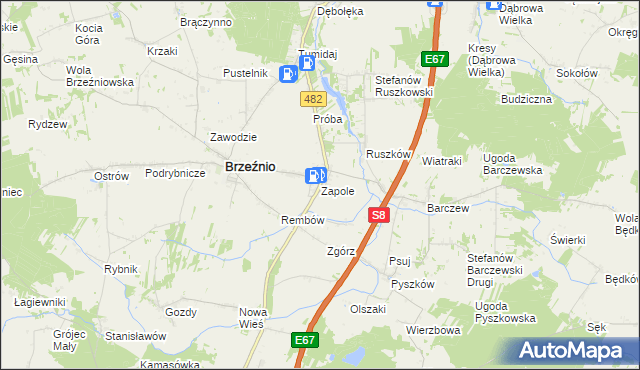 mapa Zapole gmina Brzeźnio, Zapole gmina Brzeźnio na mapie Targeo