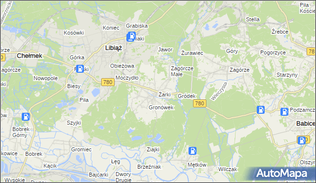 mapa Żarki gmina Libiąż, Żarki gmina Libiąż na mapie Targeo
