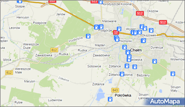 mapa Zawadówka gmina Chełm, Zawadówka gmina Chełm na mapie Targeo