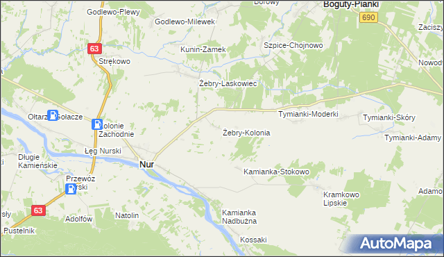 mapa Żebry-Kolonia gmina Nur, Żebry-Kolonia gmina Nur na mapie Targeo
