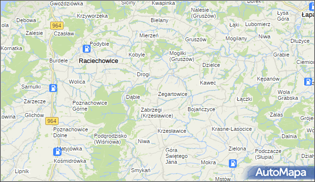 mapa Zegartowice gmina Raciechowice, Zegartowice gmina Raciechowice na mapie Targeo