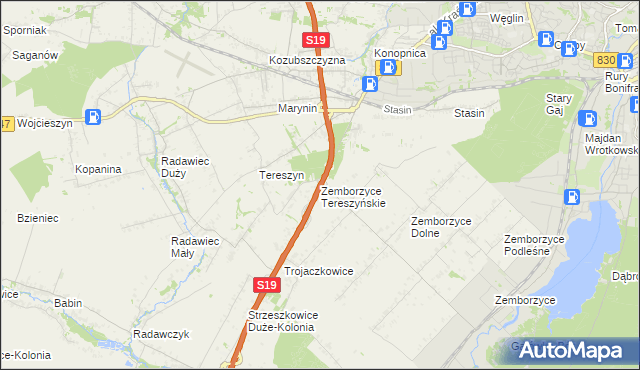 mapa Zemborzyce Tereszyńskie, Zemborzyce Tereszyńskie na mapie Targeo