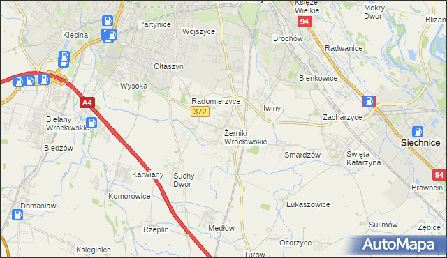 mapa Żerniki Wrocławskie, Żerniki Wrocławskie na mapie Targeo