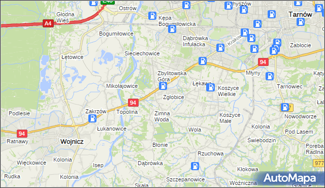 mapa Zgłobice, Zgłobice na mapie Targeo