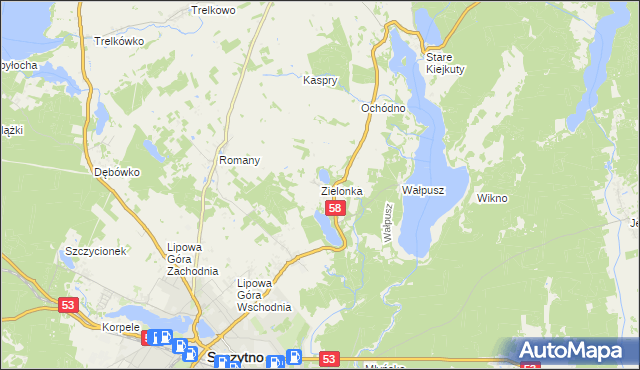 mapa Zielonka gmina Szczytno, Zielonka gmina Szczytno na mapie Targeo
